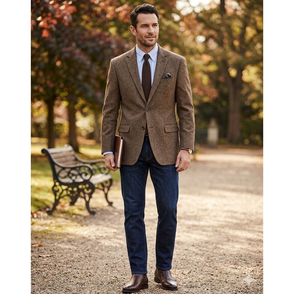 Jos. A. Bank Joseph Slim Fit Brown Wool Silk Tweed Sport Coat Blazer 43L